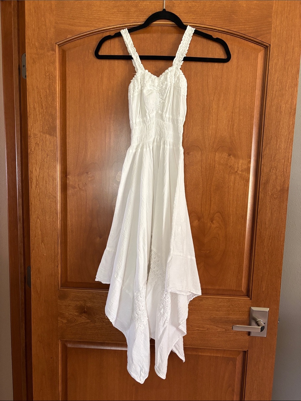 Women's White Handkerchief Hem High-Low Dress - Elegant Summer Sundress
